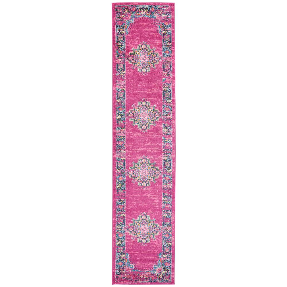 2’ x 10’ Fuchsia and Blue Distressed Runner Rug Fuchsia. Picture 1