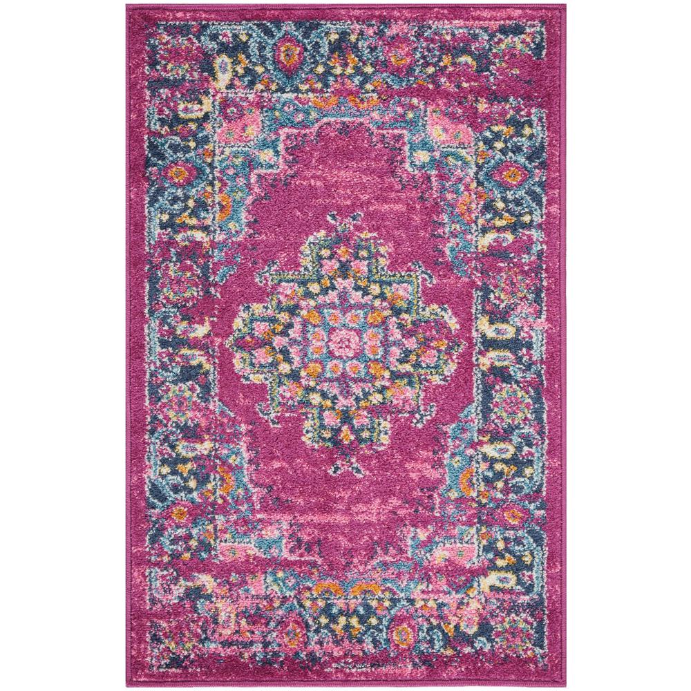 2’ x 3’ Fuchsia and Blue Distressed Scatter Rug Fuchsia. Picture 1