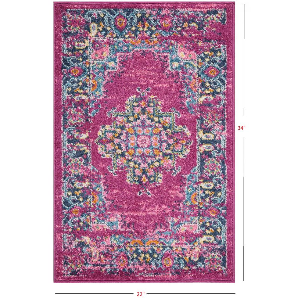 2’ x 3’ Fuchsia and Blue Distressed Scatter Rug Fuchsia. Picture 6