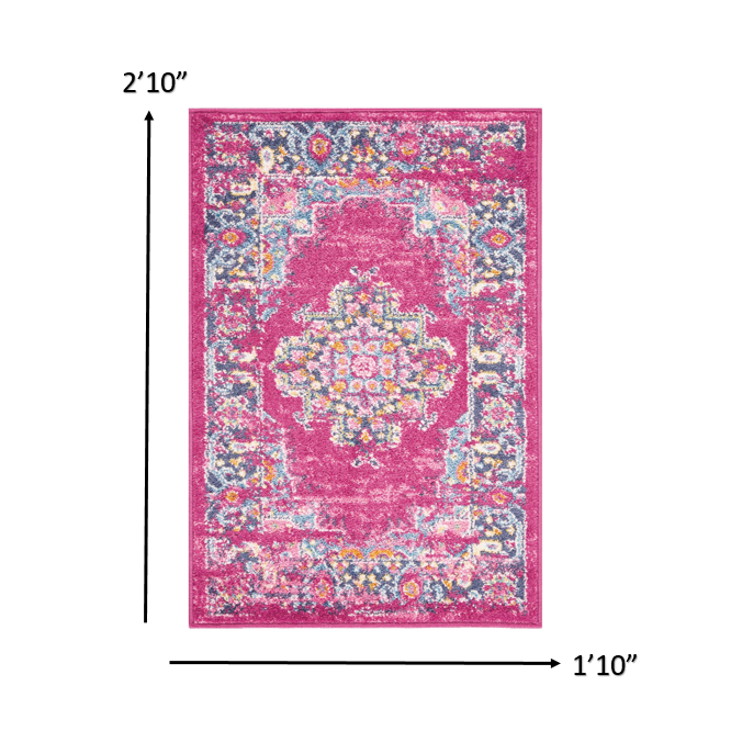 2’ x 3’ Fuchsia and Blue Distressed Scatter Rug Fuchsia. Picture 7