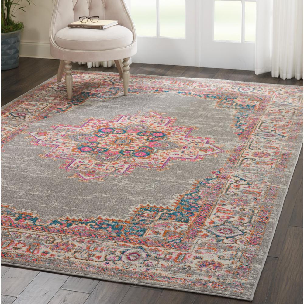 7’ x 10’ Gray and Gold Medallion Area Rug Grey. Picture 4