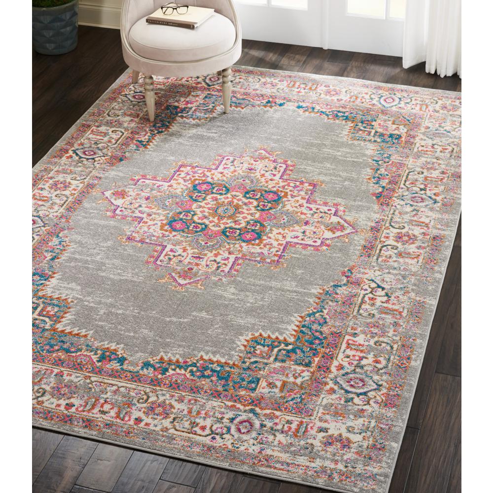 7’ x 10’ Gray and Gold Medallion Area Rug Grey. Picture 5