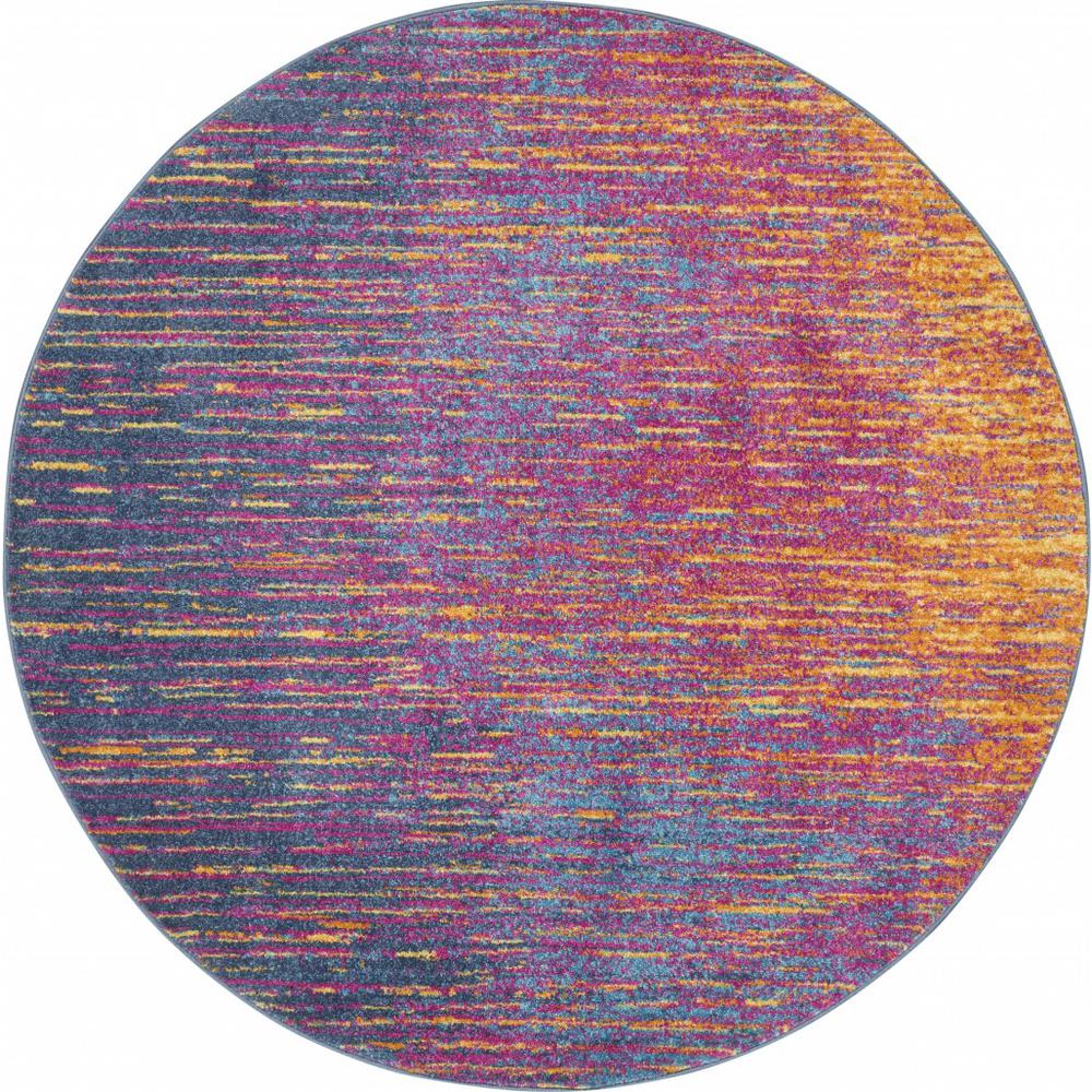 5’ Round Rainbow Abstract Striations Area Rug - 385275. The main picture.