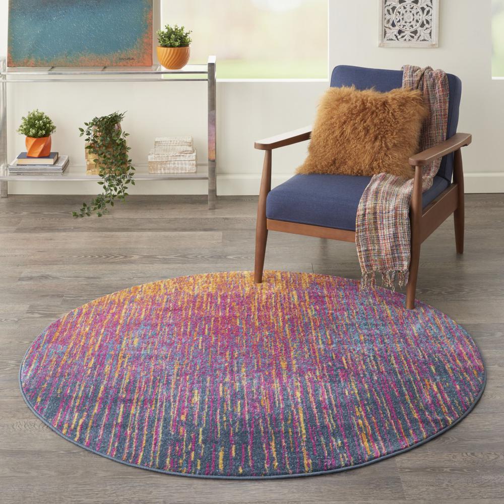 5’ Round Rainbow Abstract Striations Area Rug - 385275. Picture 4