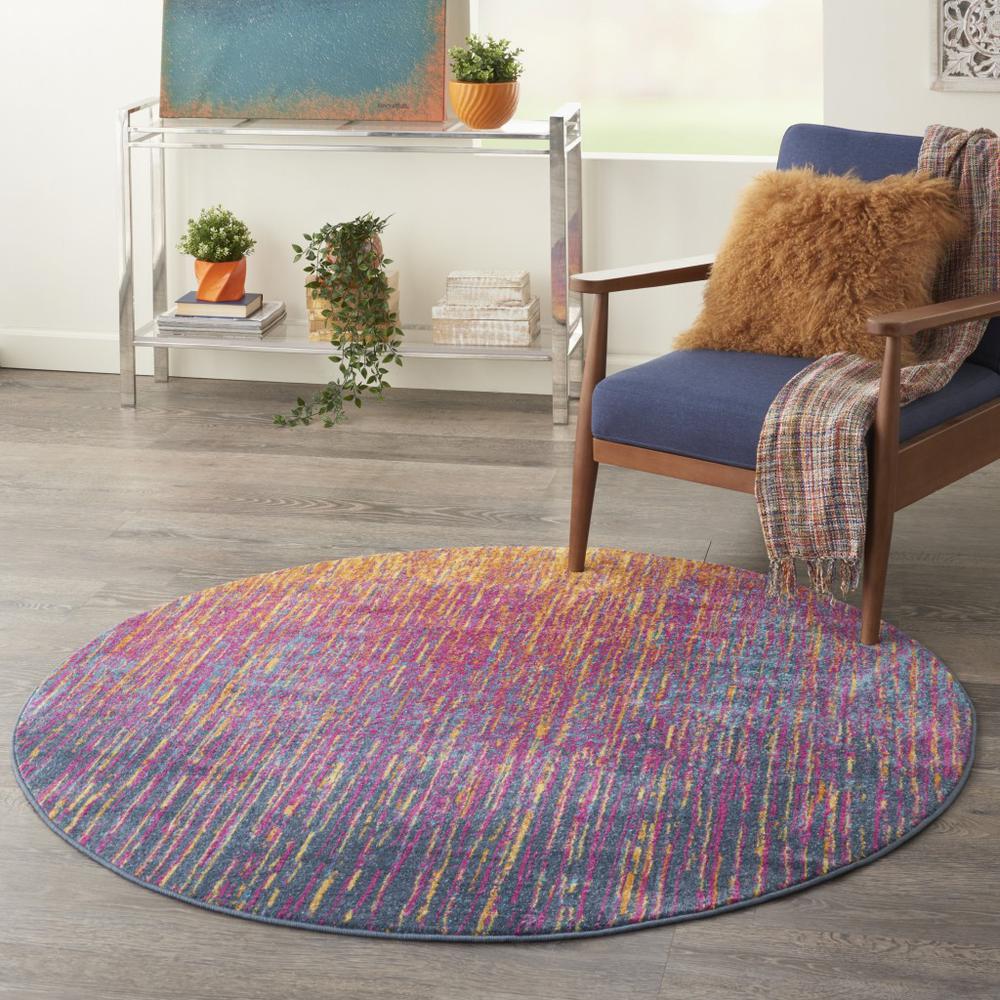 5’ Round Rainbow Abstract Striations Area Rug - 385275. Picture 6