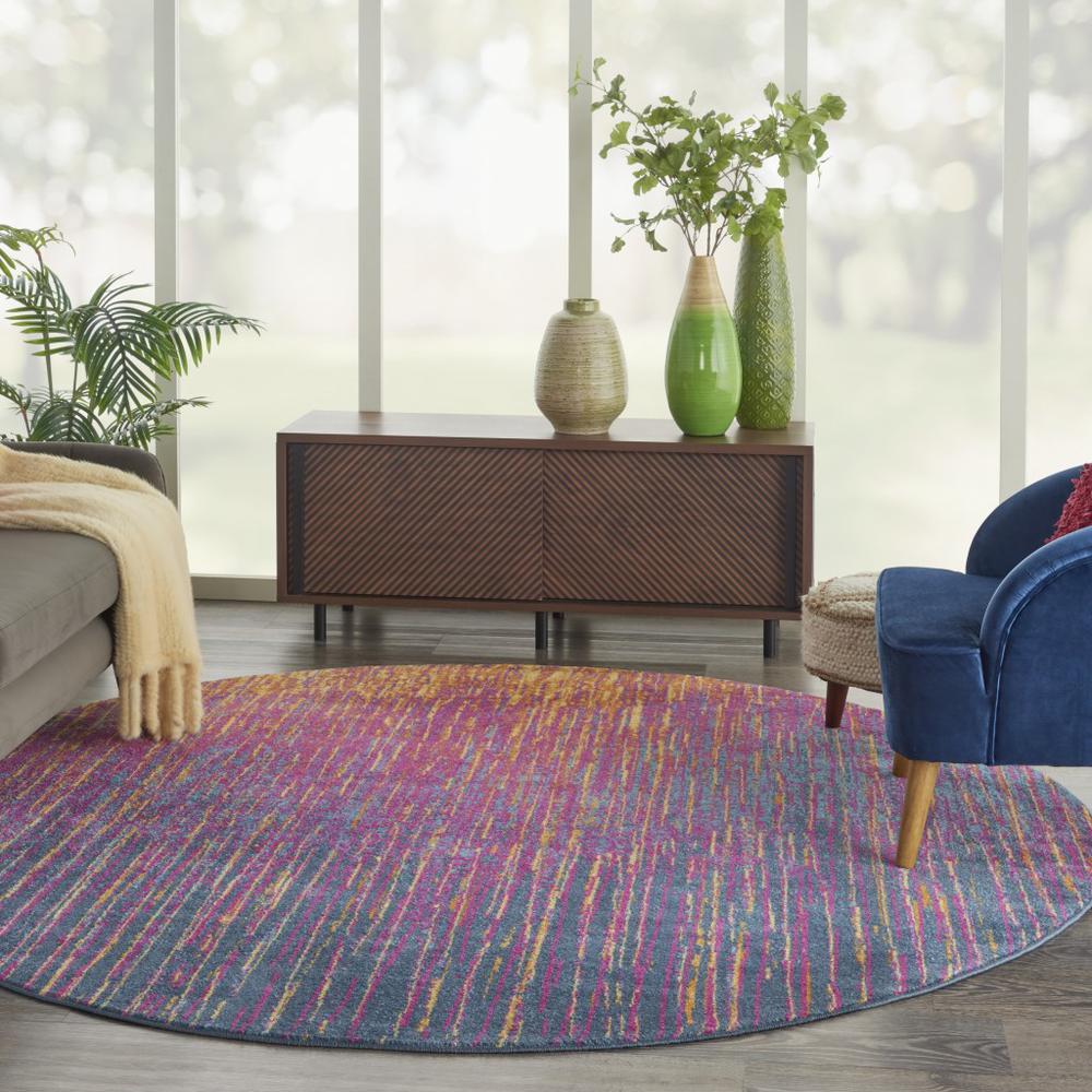 8’ Round Rainbow  Abstract Striations Area Rug - 385277. Picture 6