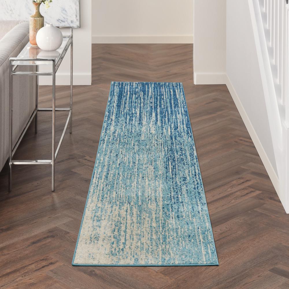 2’ x 10’ Navy and Light Blue Abstract Runner Rug Navy/Light Blue. Picture 4