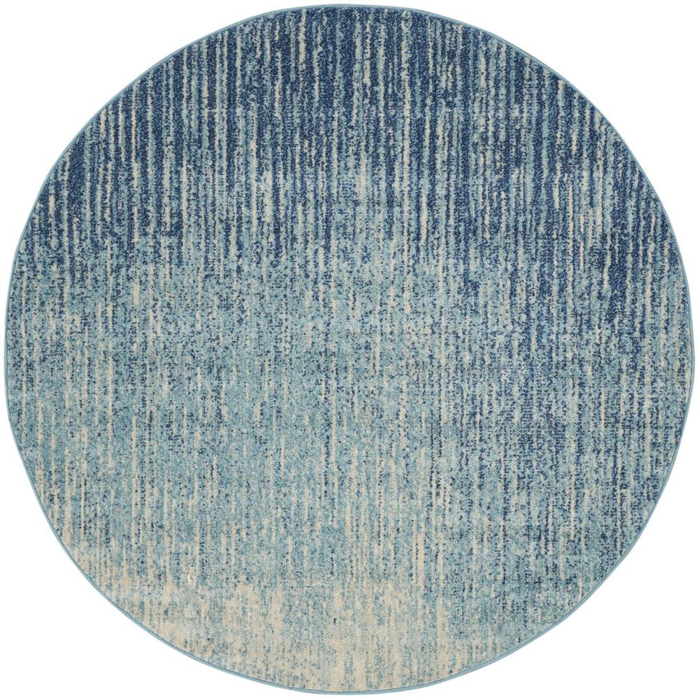 4’ Round Navy and Light Blue Abstract Area Rug Navy/Light Blue. Picture 1