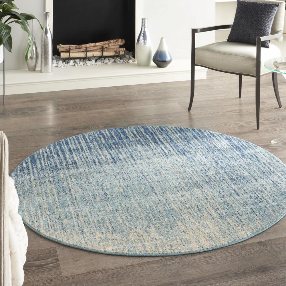 4’ Round Navy and Light Blue Abstract Area Rug Navy/Light Blue. Picture 4