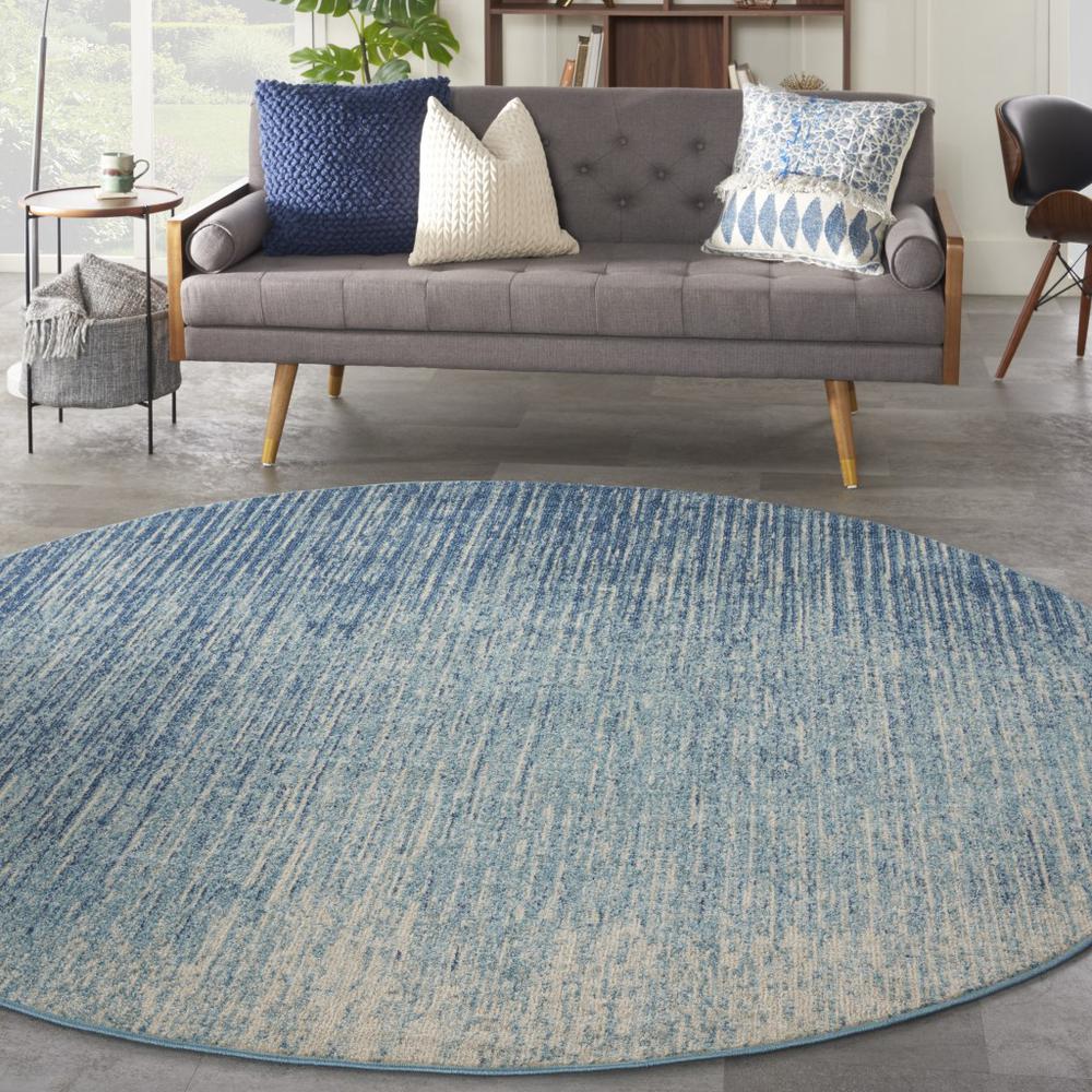 8’ Round Navy and Light Blue Abstract Area Rug Navy/Light Blue. Picture 4