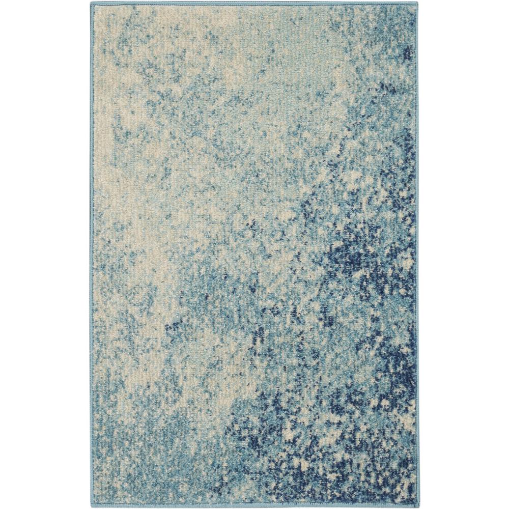 2’ x 3’ Light Blue and Ivory Abstract Sky Scatter Rug Navy/Light Blue. Picture 1