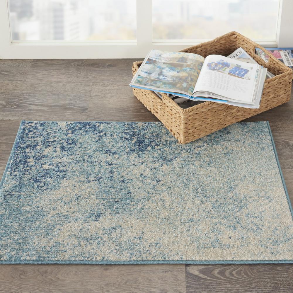 2’ x 3’ Light Blue and Ivory Abstract Sky Scatter Rug Navy/Light Blue. Picture 4