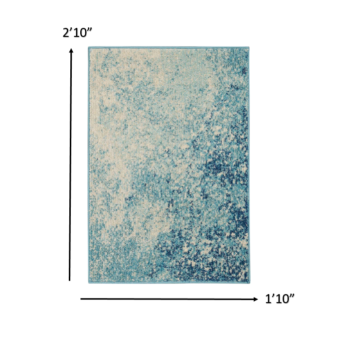2’ x 3’ Light Blue and Ivory Abstract Sky Scatter Rug Navy/Light Blue. Picture 6
