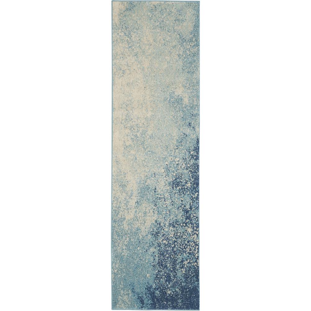 2’ x 8’ Light Blue and Ivory Abstract Sky Runner Rug Navy/Light Blue. Picture 1