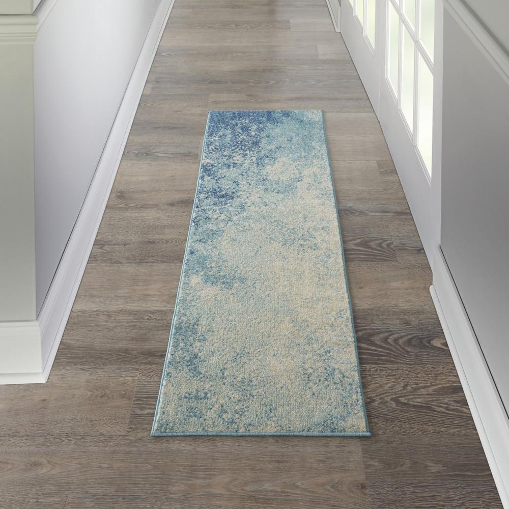 2’ x 8’ Light Blue and Ivory Abstract Sky Runner Rug Navy/Light Blue. Picture 4