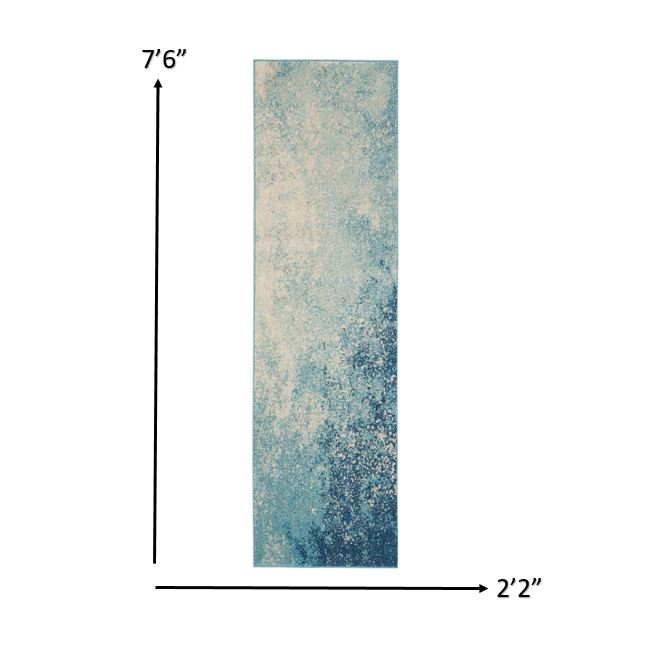 2’ x 8’ Light Blue and Ivory Abstract Sky Runner Rug Navy/Light Blue. Picture 5