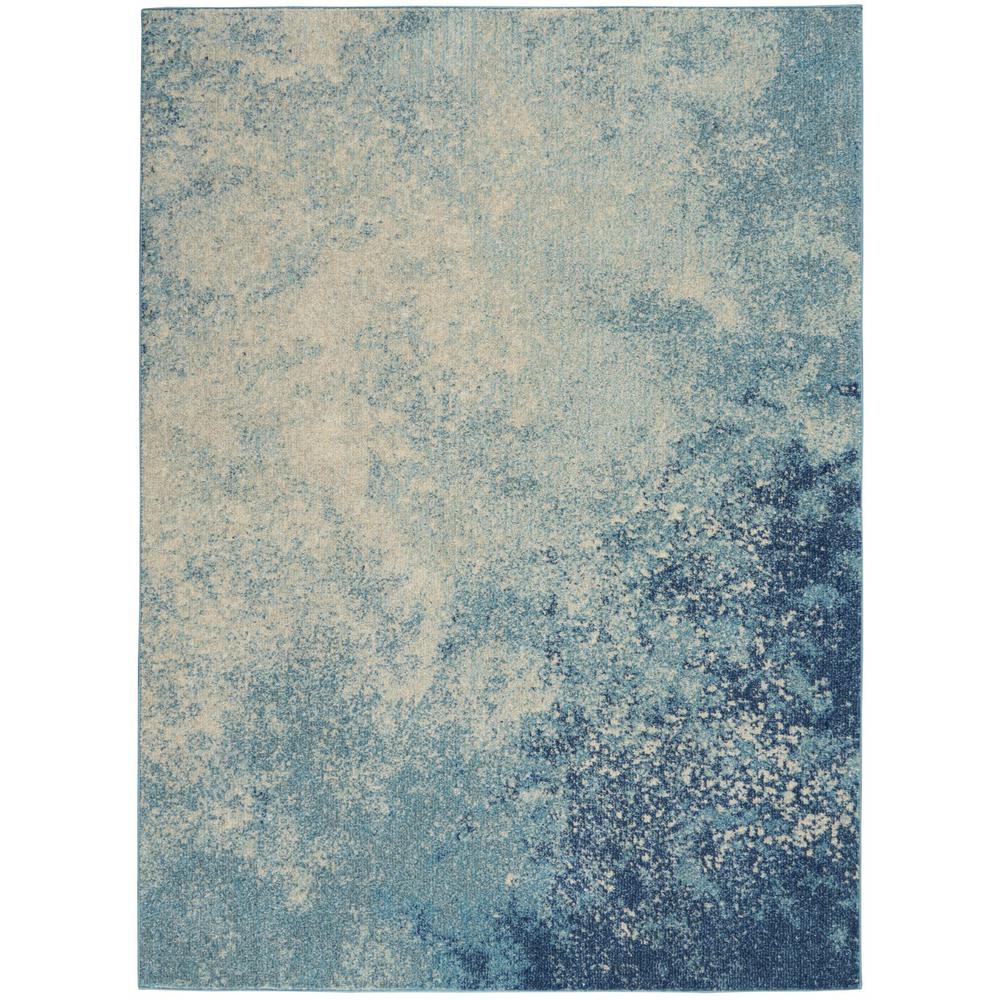5’ x 7’ Light Blue and Ivory Abstract Sky Area Rug Navy/Light Blue. Picture 1