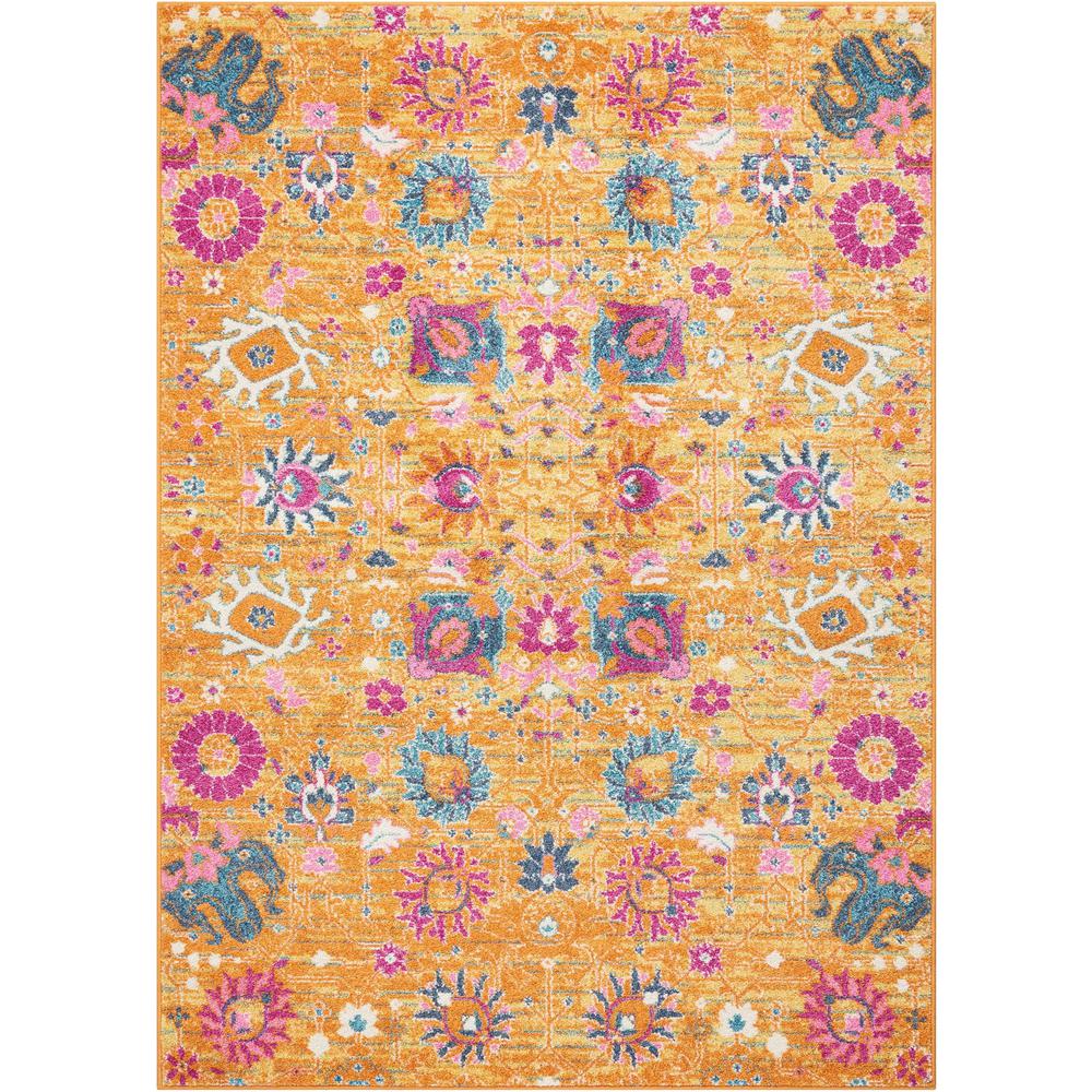 4’ x 6’ Sun Gold and Navy Distressed Area Rug - 385303. Picture 1