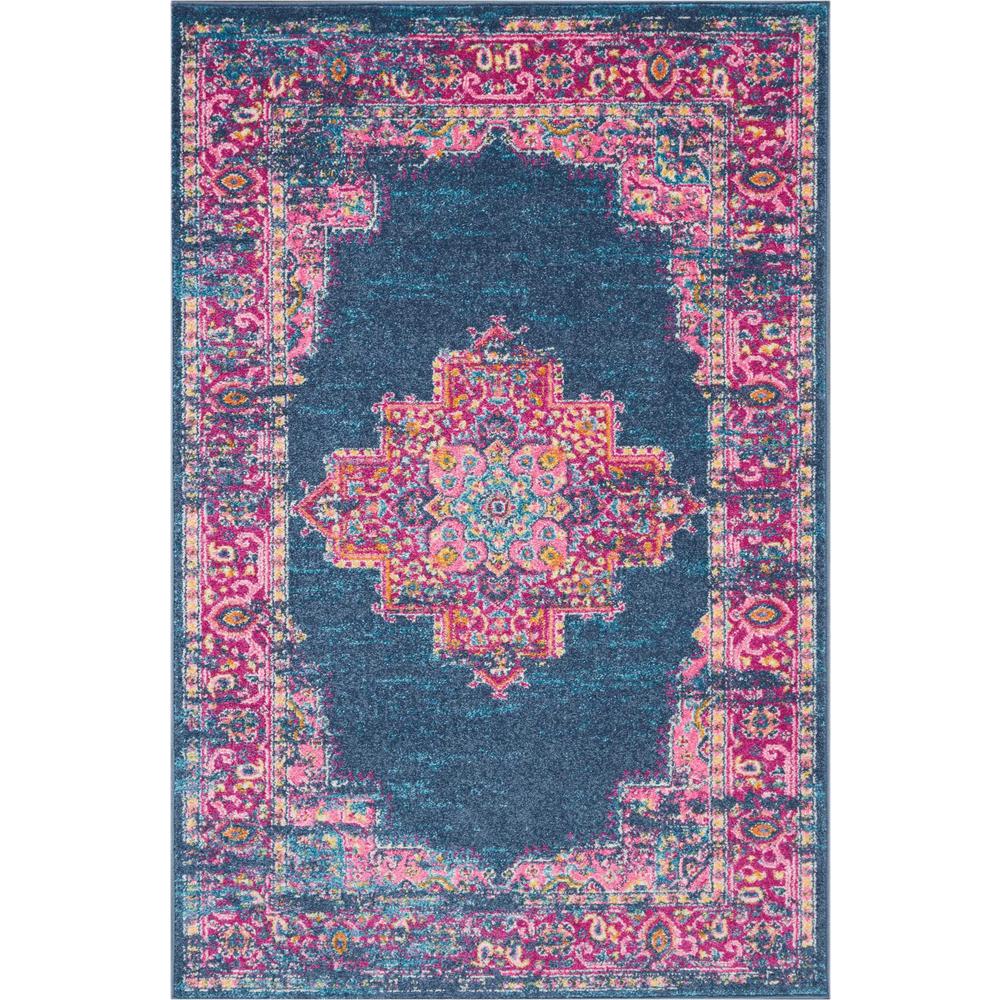4’ x 6’ Blue and Pink Medallion Area Rug Blue. Picture 1