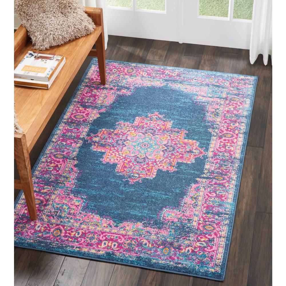 4’ x 6’ Blue and Pink Medallion Area Rug Blue. Picture 4