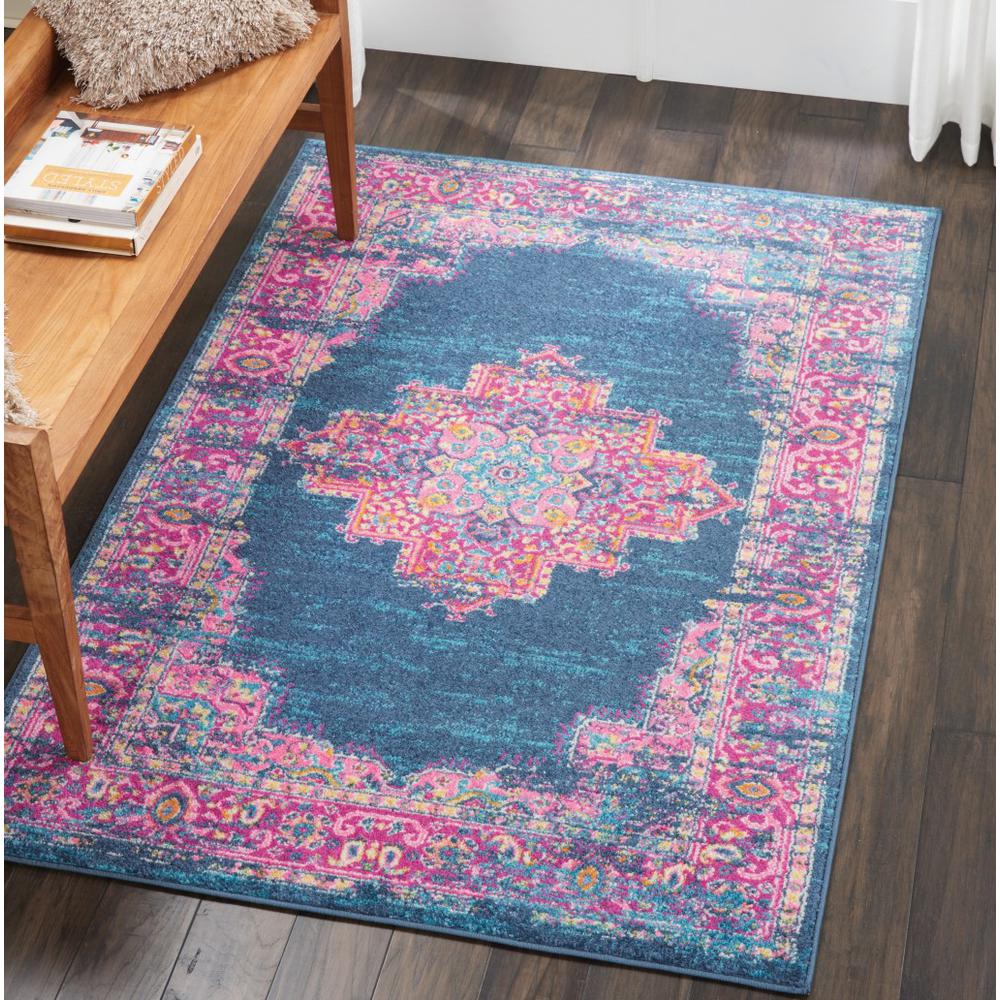 4’ x 6’ Blue and Pink Medallion Area Rug Blue. Picture 5