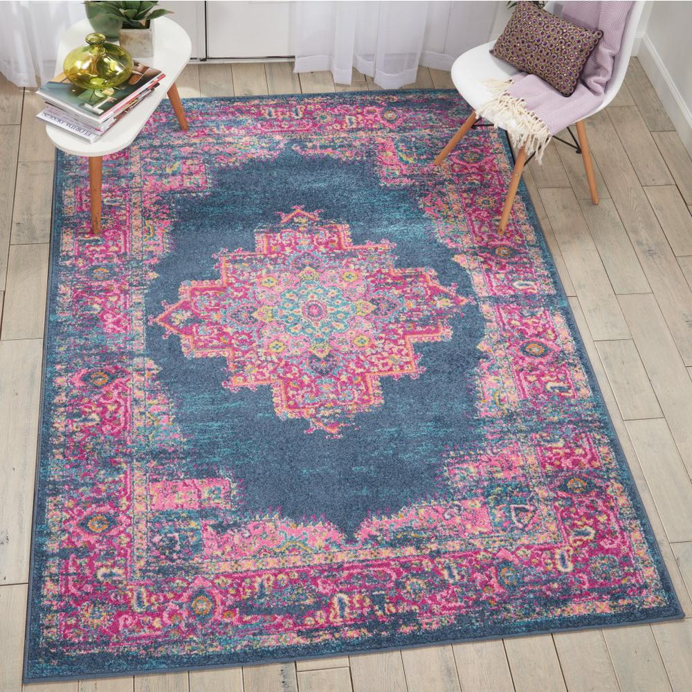 5’ x 7’ Blue and Pink Medallion Area Rug Blue. Picture 5