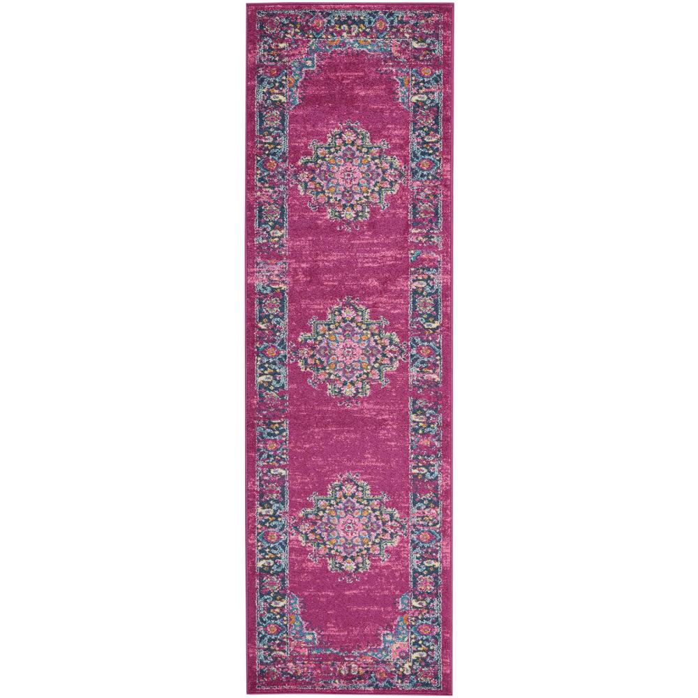 2’ x 8’ Fuchsia and Blue Distressed Runner Rug Fuchsia. Picture 1