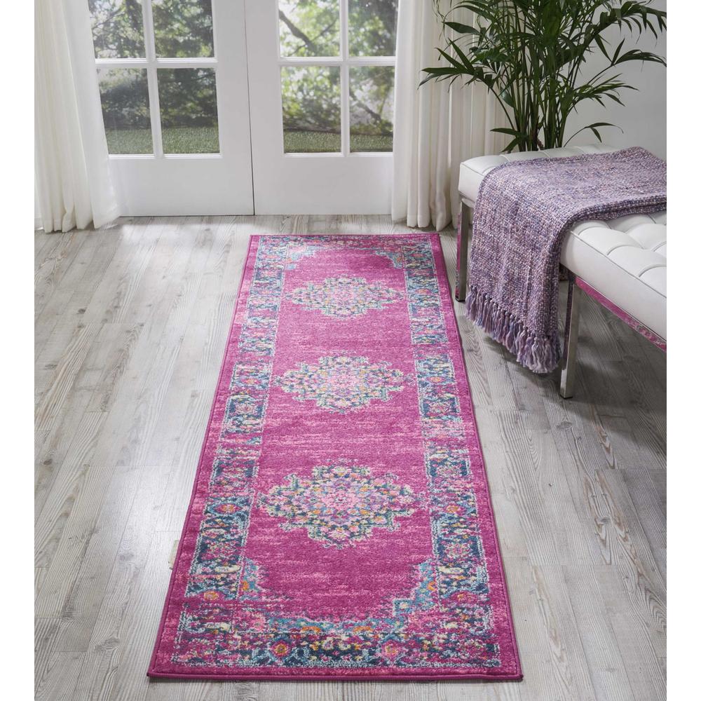 2’ x 8’ Fuchsia and Blue Distressed Runner Rug Fuchsia. Picture 4