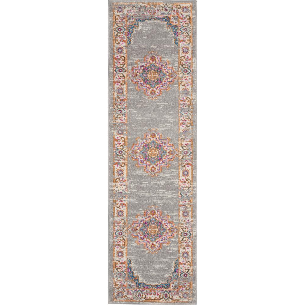 2’ x 8’ Gray and Gold Medallion Runner Rug Grey. Picture 1