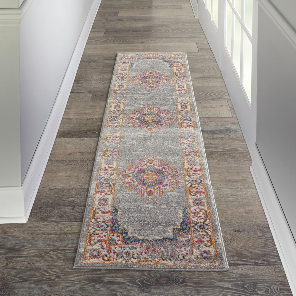 2’ x 8’ Gray and Gold Medallion Runner Rug Grey. Picture 4