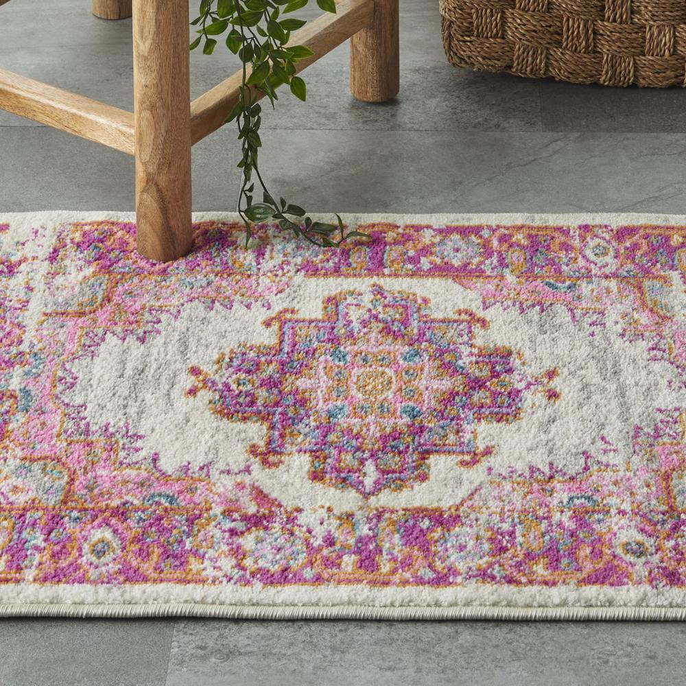 2’ x 3' Ivory and Fuchsia Distressed Scatter Rug Ivory/Fuchsia. Picture 5