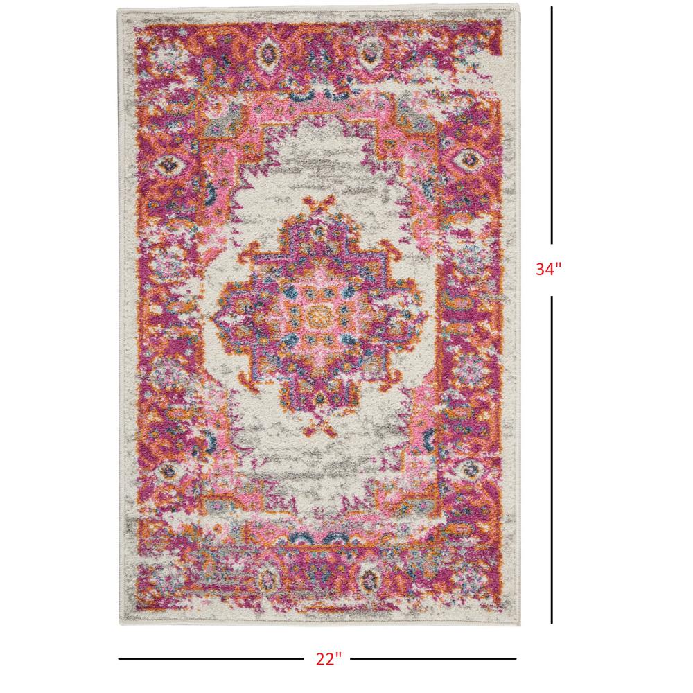 2’ x 3' Ivory and Fuchsia Distressed Scatter Rug Ivory/Fuchsia. Picture 8