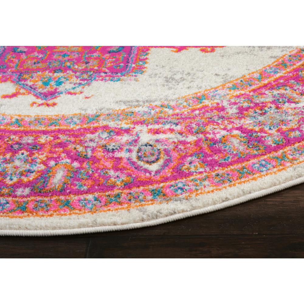 4’ Round Ivory and Fuchsia Distressed Area Rug Ivory/Fuchsia. Picture 6