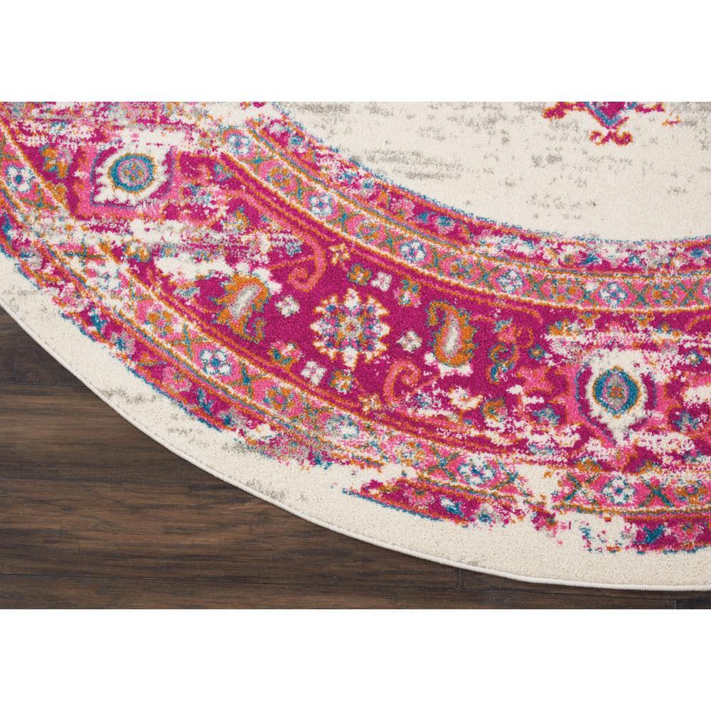 8’ Round Ivory and Fuchsia Distressed Area Rug Ivory/Fuchsia. Picture 2