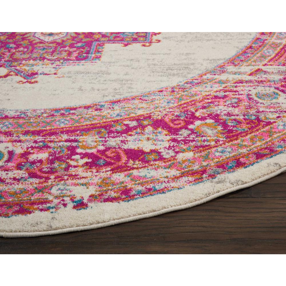 8’ Round Ivory and Fuchsia Distressed Area Rug Ivory/Fuchsia. Picture 6