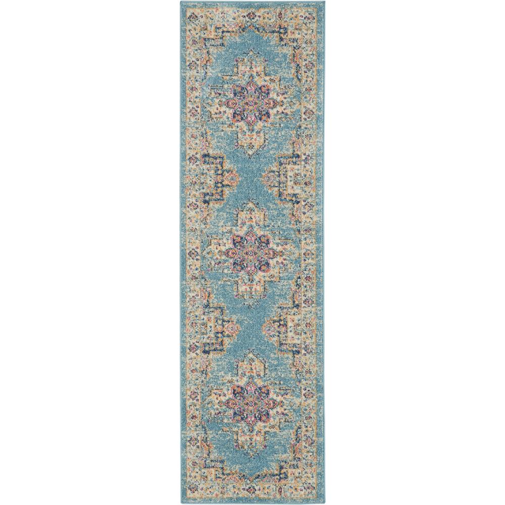 2’x8’ Light Blue Distressed Medallion Runner Rug - 385331. The main picture.