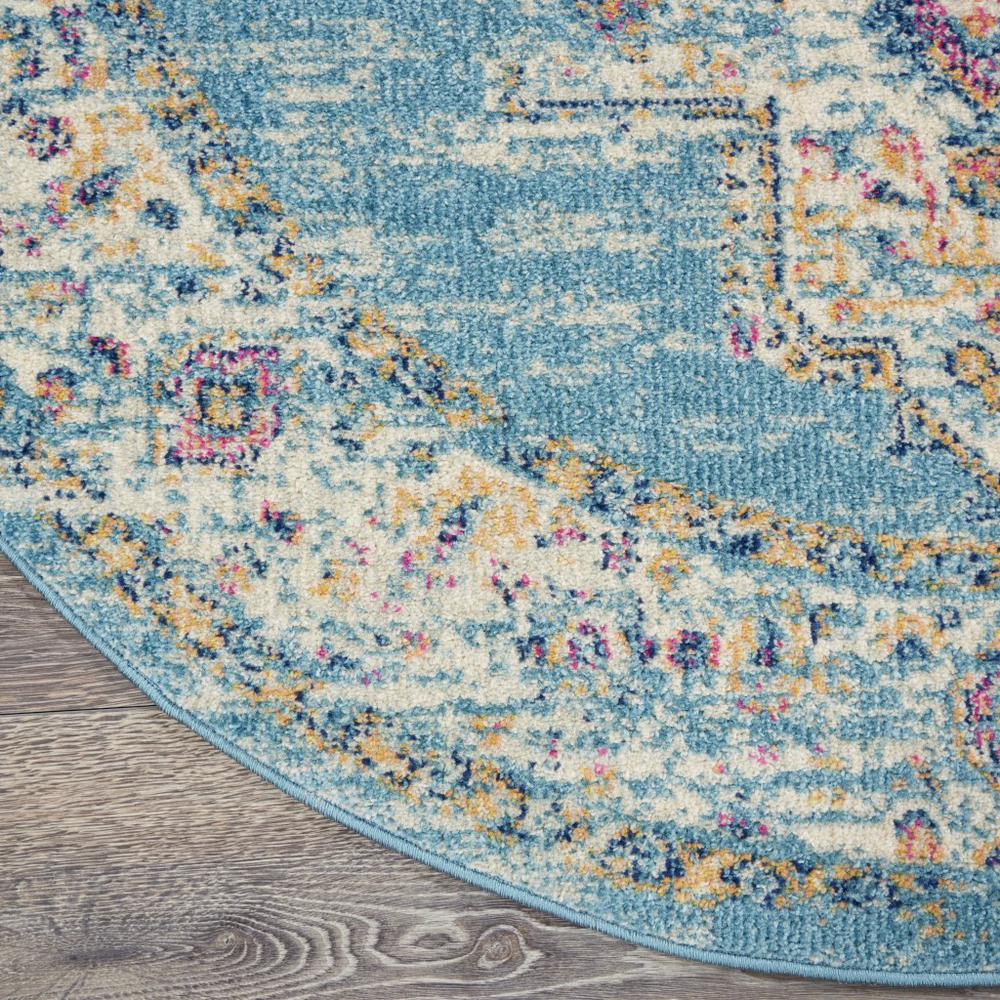 4’ Round Light Blue Distressed Medallion Area Rug - 385333. Picture 2