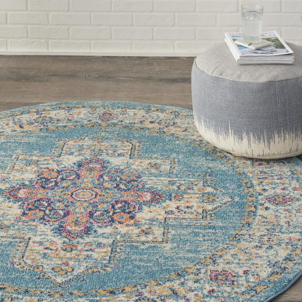 4’ Round Light Blue Distressed Medallion Area Rug - 385333. Picture 5