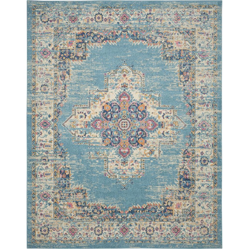 8’x10’ Light Blue Distressed Medallion Area Rug - 385337. The main picture.