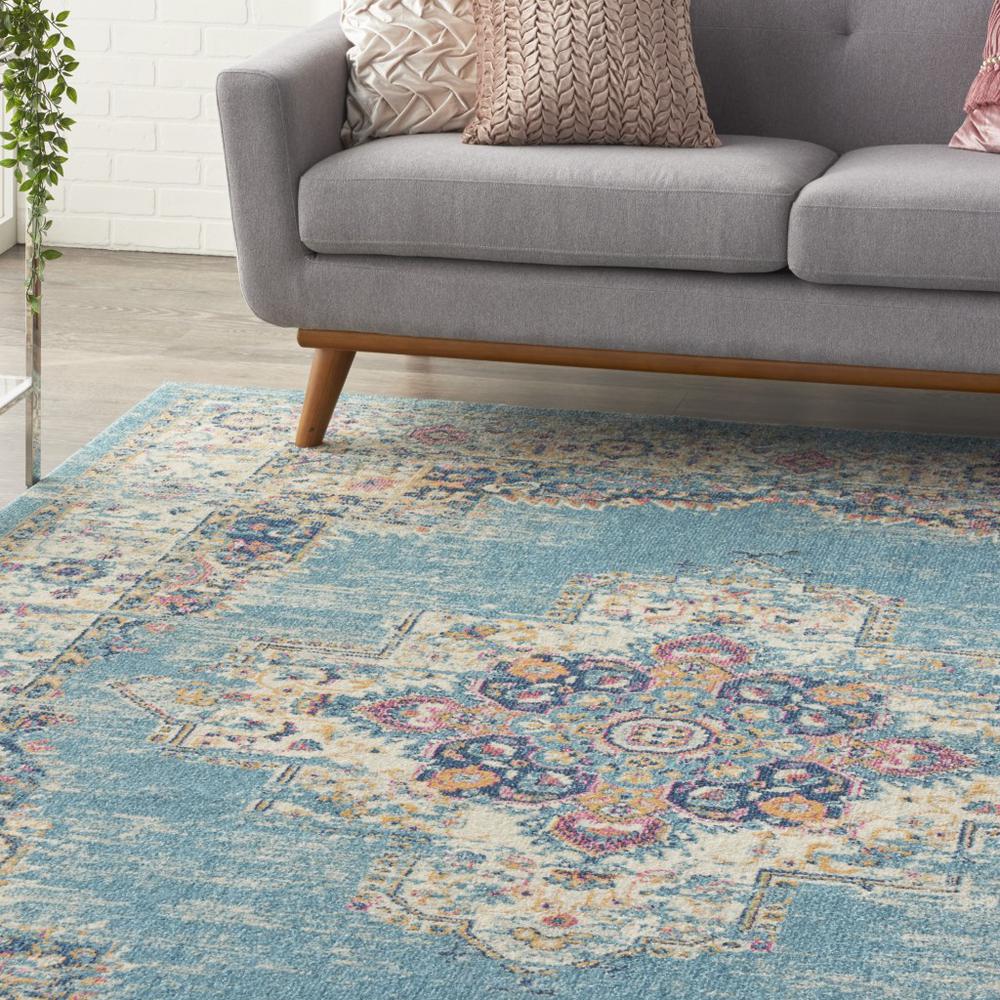 8’x10’ Light Blue Distressed Medallion Area Rug - 385337. Picture 5
