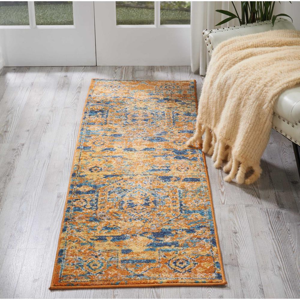 2’ x 6’ Gold and Blue Antique Runner Rug Teal/Sun. Picture 4