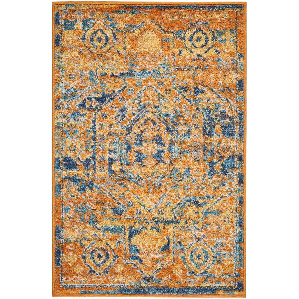 2’ x 3’ Gold and Blue Antique Scatter Rug Teal/Sun. Picture 1