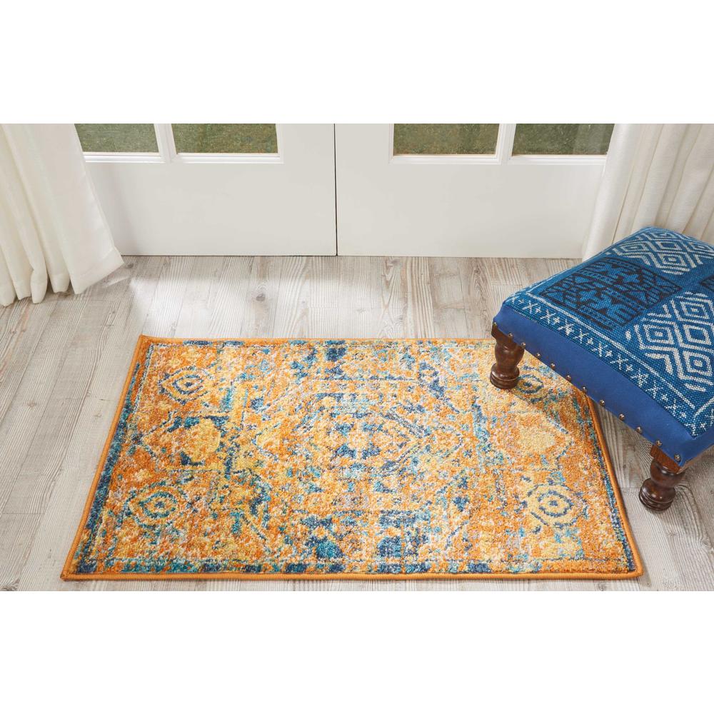 2’ x 3’ Gold and Blue Antique Scatter Rug Teal/Sun. Picture 4