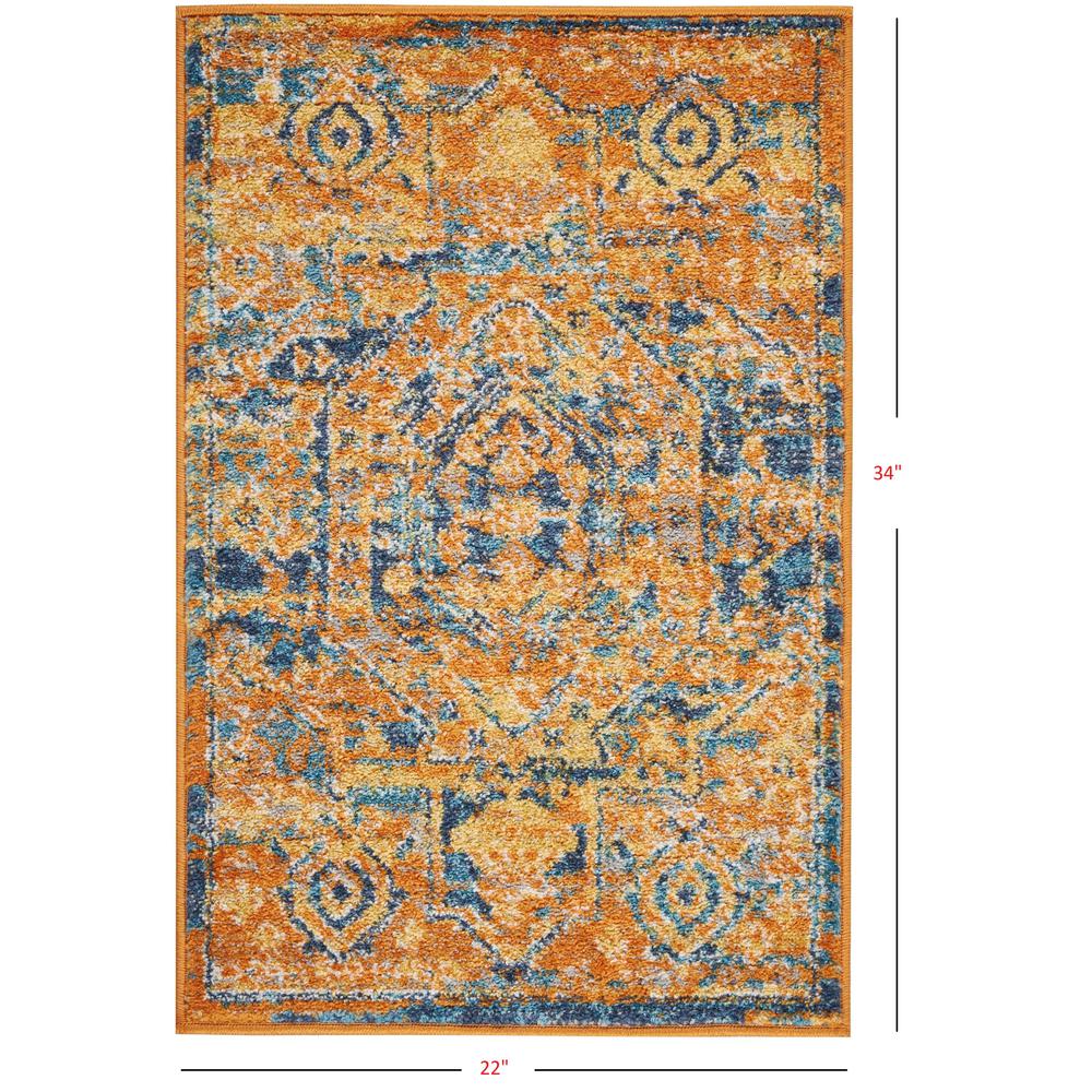 2’ x 3’ Gold and Blue Antique Scatter Rug Teal/Sun. Picture 6
