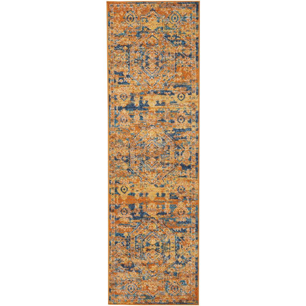 2’ x 8’ Gold and Blue Antique Runner Rug Teal/Sun. Picture 1