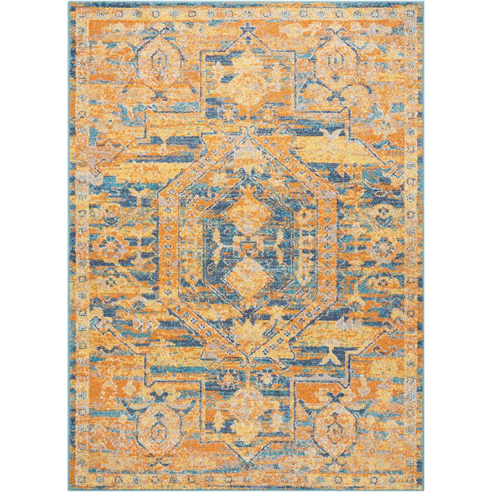 4’ x 6’ Gold and Blue Antique Area Rug Teal/Sun. Picture 1