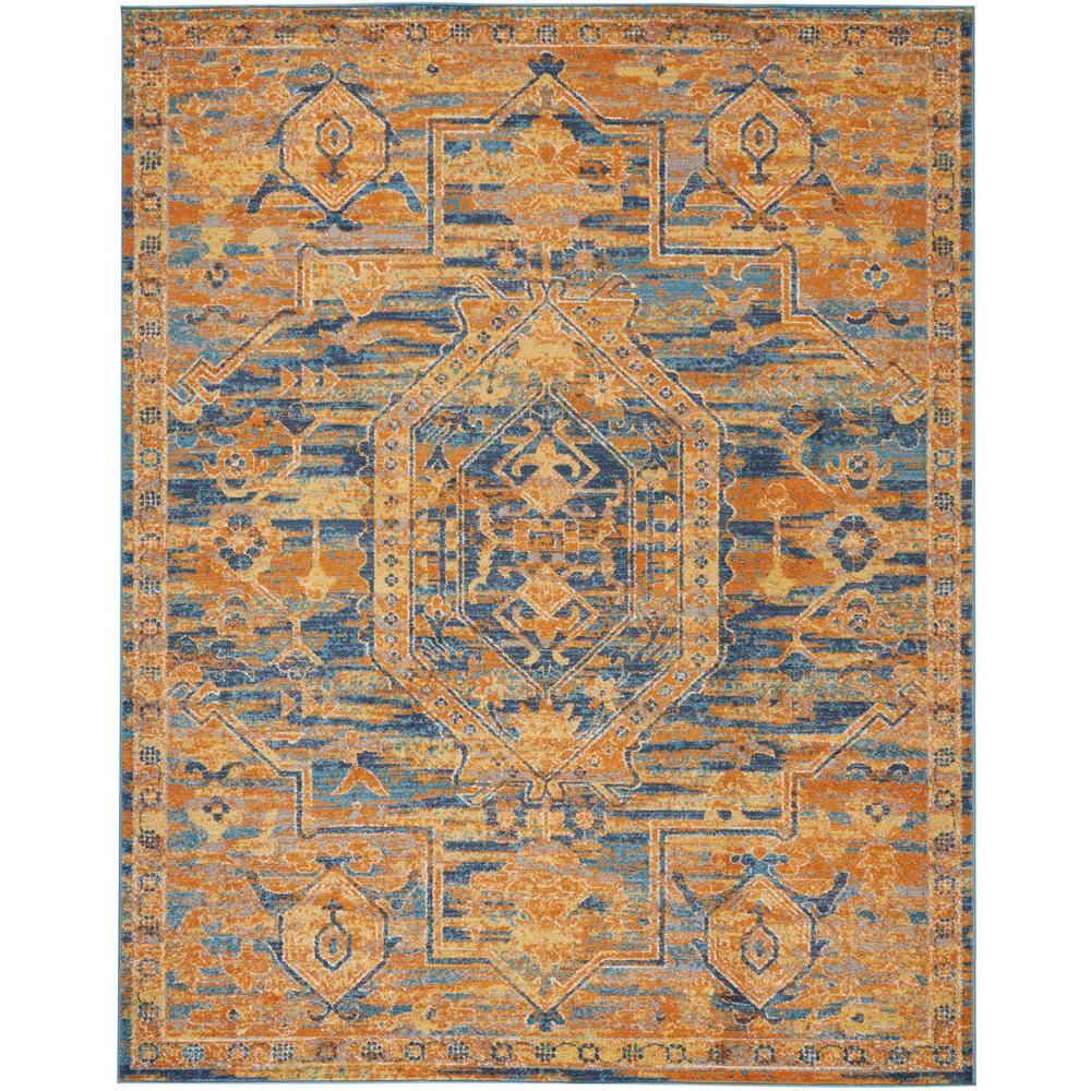 8’ x 10’ Gold and Blue Antique Area Rug Teal/Sun. Picture 1