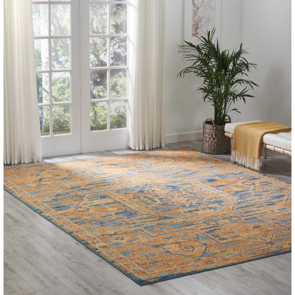 8’ x 10’ Gold and Blue Antique Area Rug Teal/Sun. Picture 4