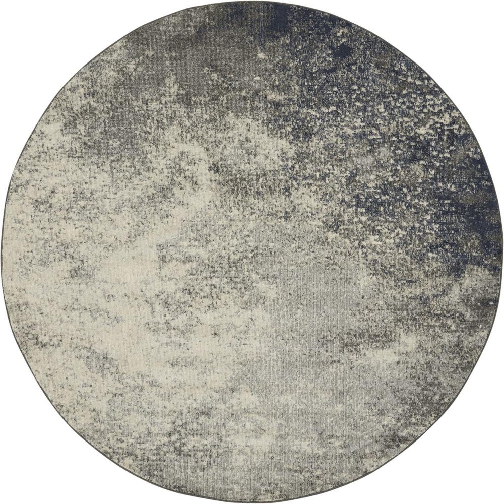 8’ Round Charcoal and Ivory Abstract Area Rug Charcoal/Ivory. Picture 1