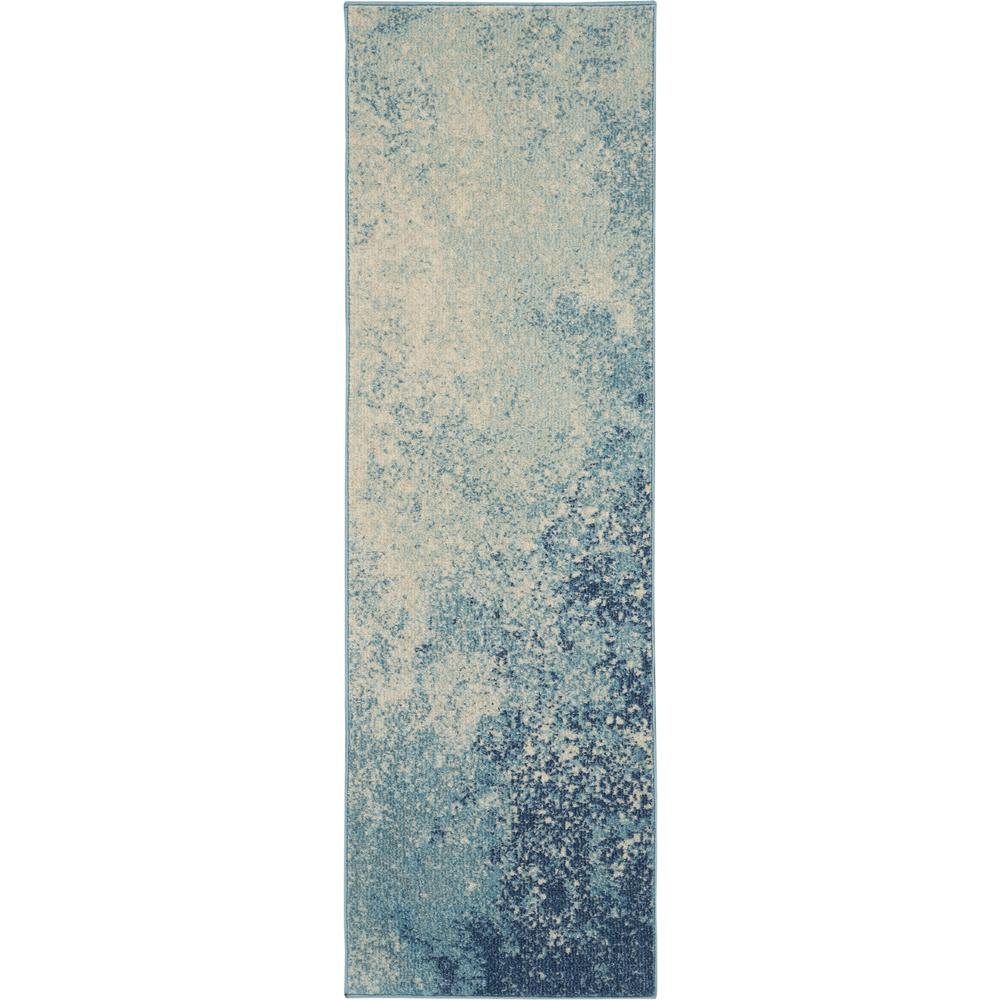 2’ x 6’ Light Blue and Ivory Abstract Sky Runner Rug Navy/Light Blue. Picture 1